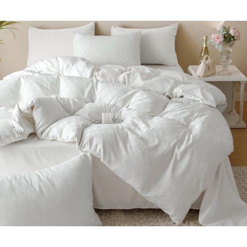 Lenjerie pat dublu, JACQUARD FINETAT, 6 piese, Jojo Home, Alb