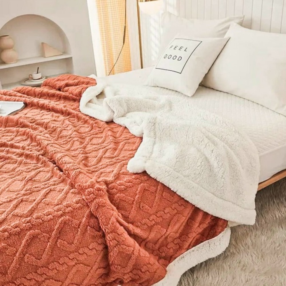 Patura CoCoLiNo tip Tricotaj cu blanita, 200x230cm, Jojo Home, Somon PATURI CU BLANITA TIP TRICOTAJ
