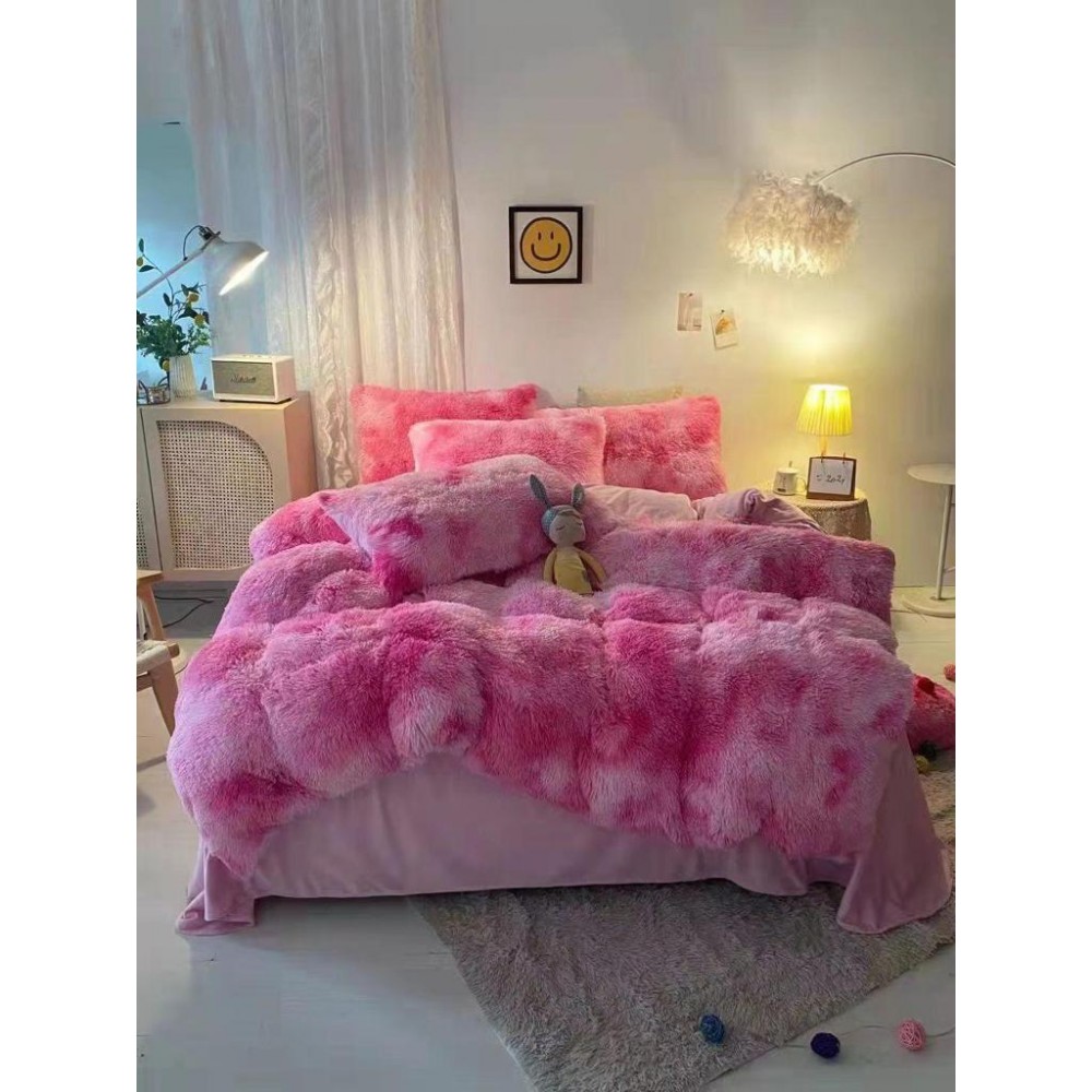 Lenjerie pat super pufoasa COCOLINO Fluffy 6 piese cu ELASTIC, Roz Intens LENJERII COCOLINO FLUFFY CU ELASTIC