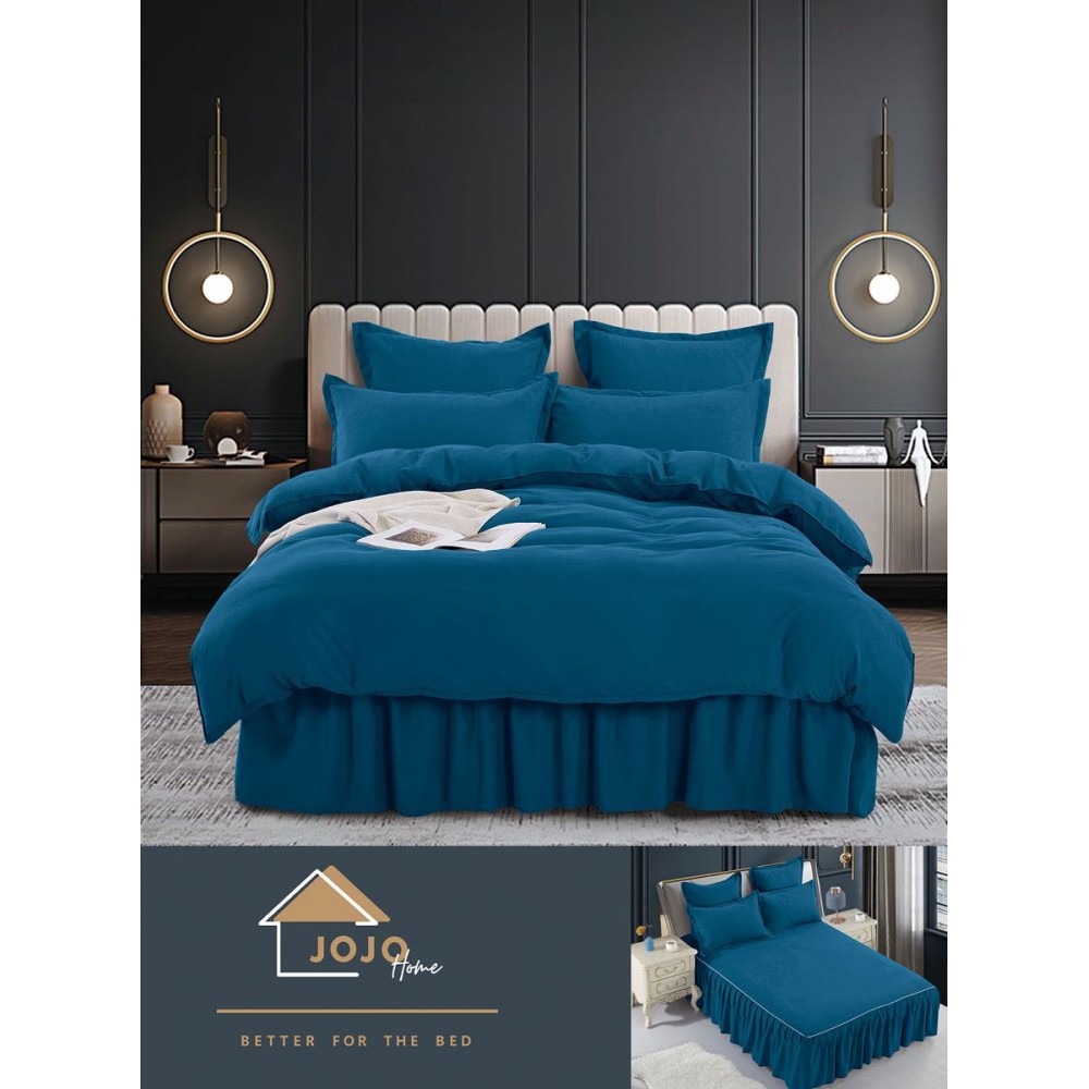 Set Lenjerie de Pat cu Volan, Uni, Finet Gros, Albastru Marin, FNVJ-03 Lenjerii din finet cu volanase