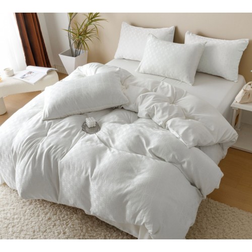 Lenjerie pat dublu, JACQUARD FINETAT, 6 piese, Jojo Home, Alb