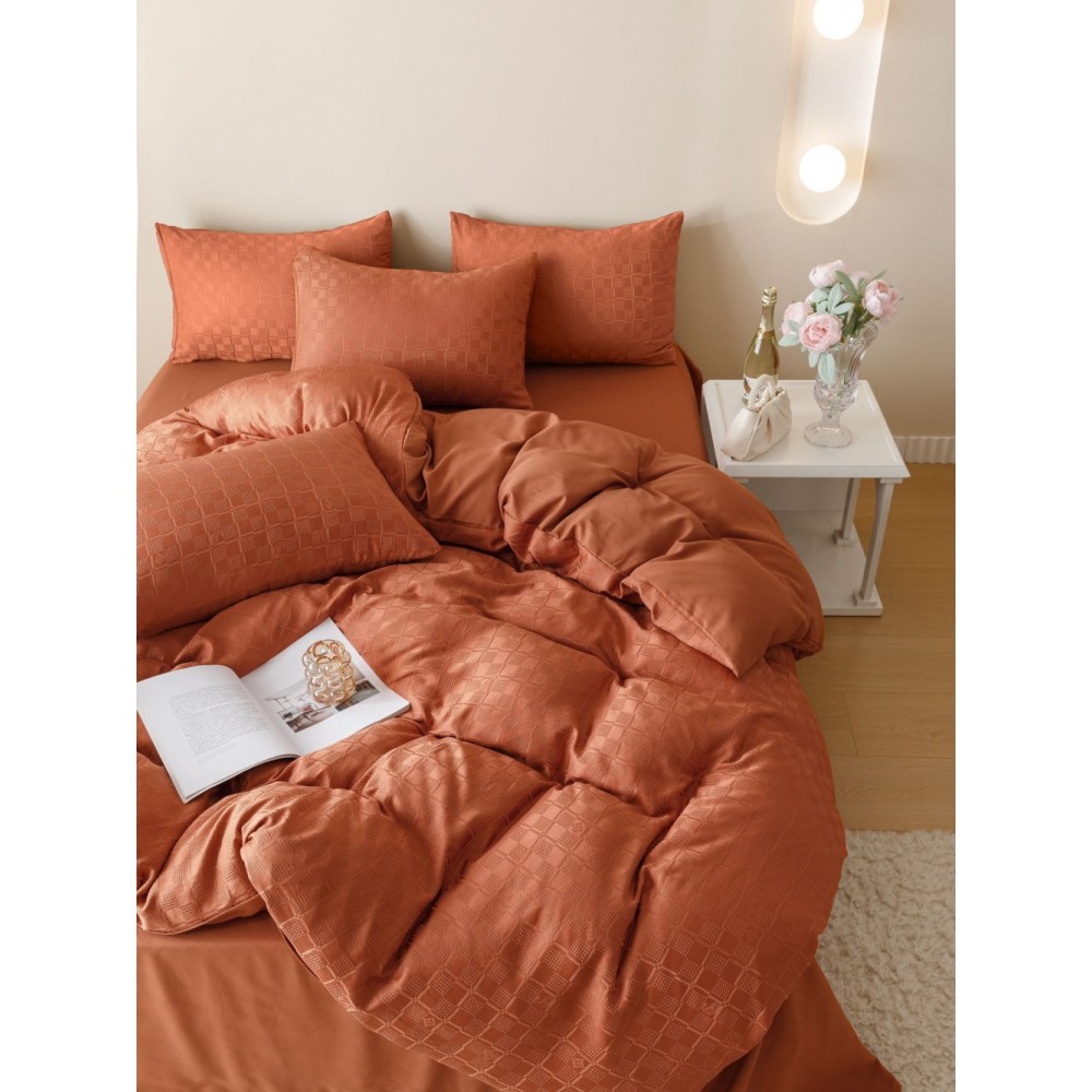 Lenjerie pat dublu, JACQUARD FINETAT, 6 piese, Jojo Home, Maro-caramiziu Lenjerii JACQUARD finetat