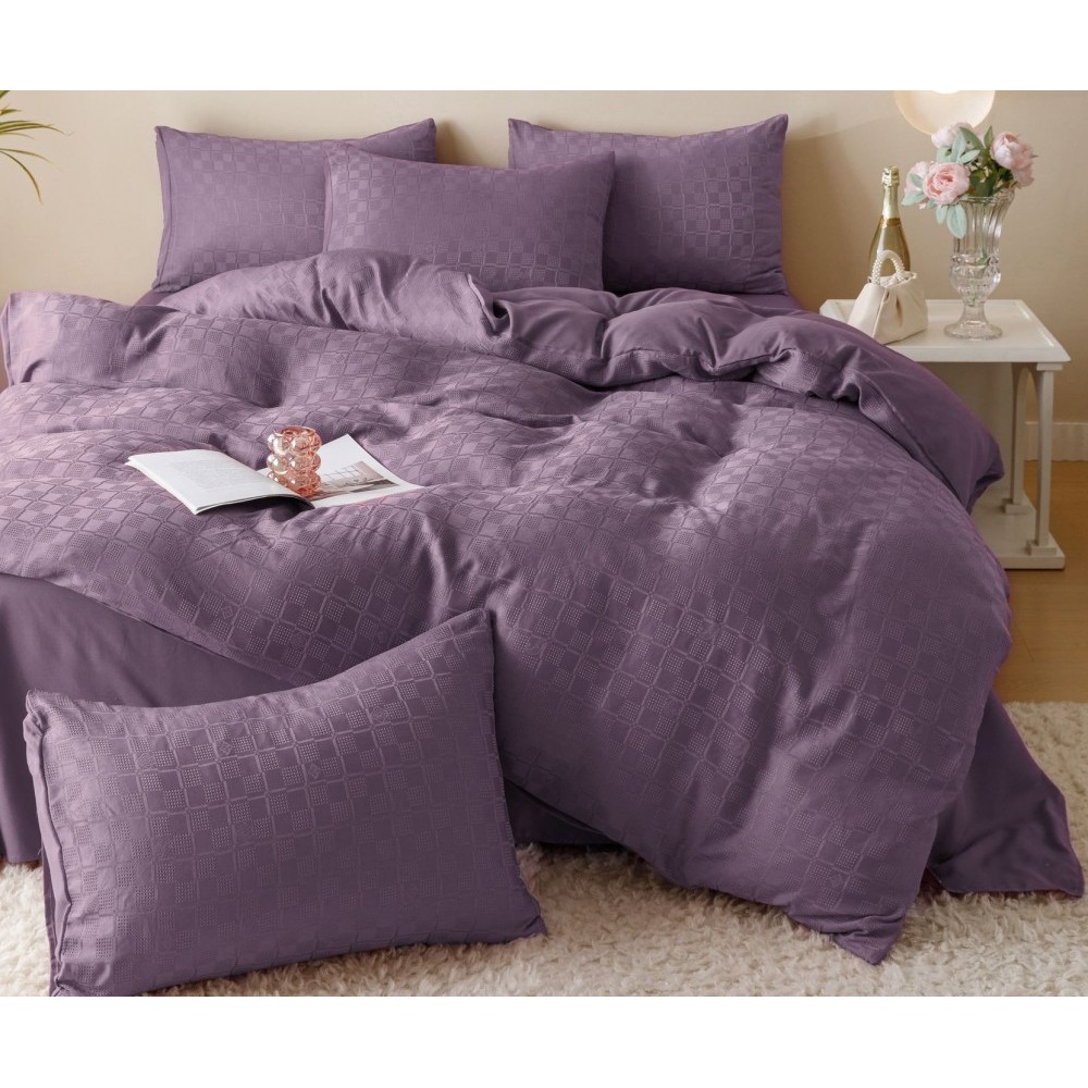 Lenjerie pat dublu, JACQUARD FINETAT, 6 piese, Jojo Home, Mov Lenjerii JACQUARD finetat