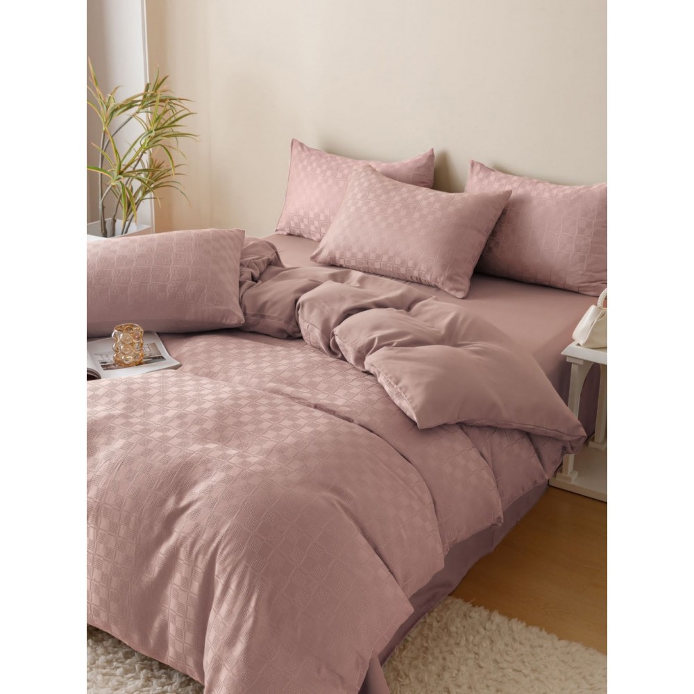 Lenjerie pat dublu, JACQUARD FINETAT, 6 piese, Jojo Home, Roz pudra Lenjerii JACQUARD finetat