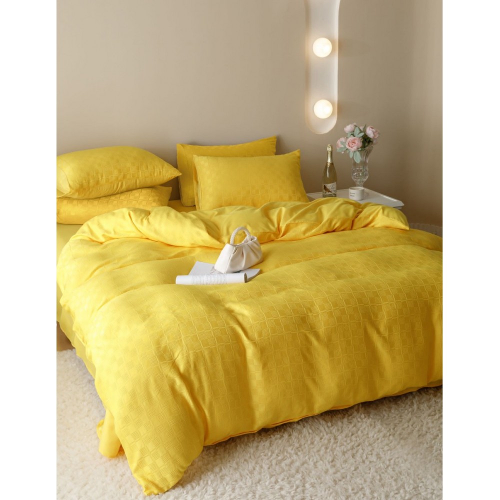 Lenjerie pat dublu, JACQUARD FINETAT, 6 piese, Jojo Home, Galben intens Lenjerii JACQUARD finetat