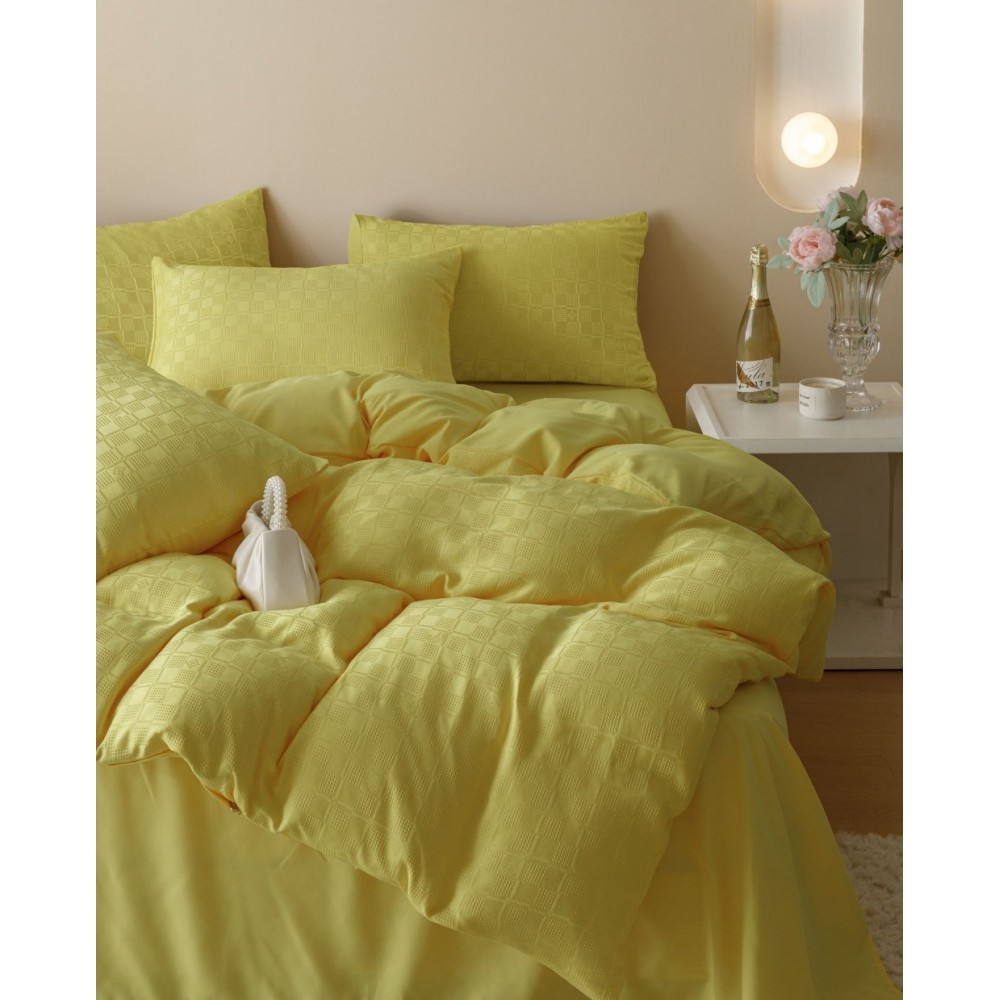 Lenjerie pat dublu, JACQUARD FINETAT, 6 piese, Jojo Home, Galben lemon Lenjerii JACQUARD finetat