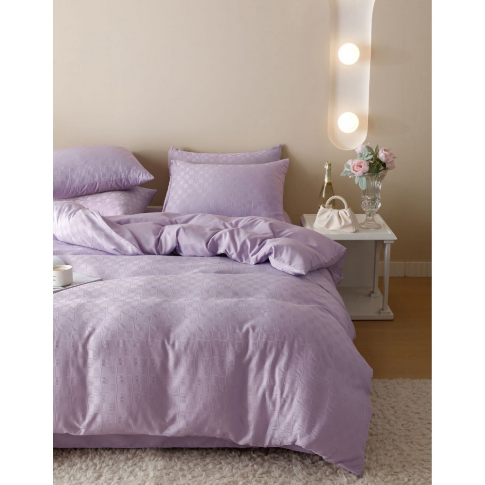 Lenjerie pat dublu, JACQUARD FINETAT, 6 piese, Jojo Home, Lila Lenjerii JACQUARD finetat