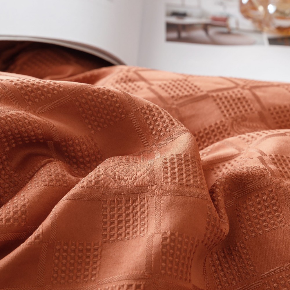 Lenjerie pat dublu, JACQUARD FINETAT, 6 piese, Jojo Home, Maro-caramiziu Lenjerii JACQUARD finetat