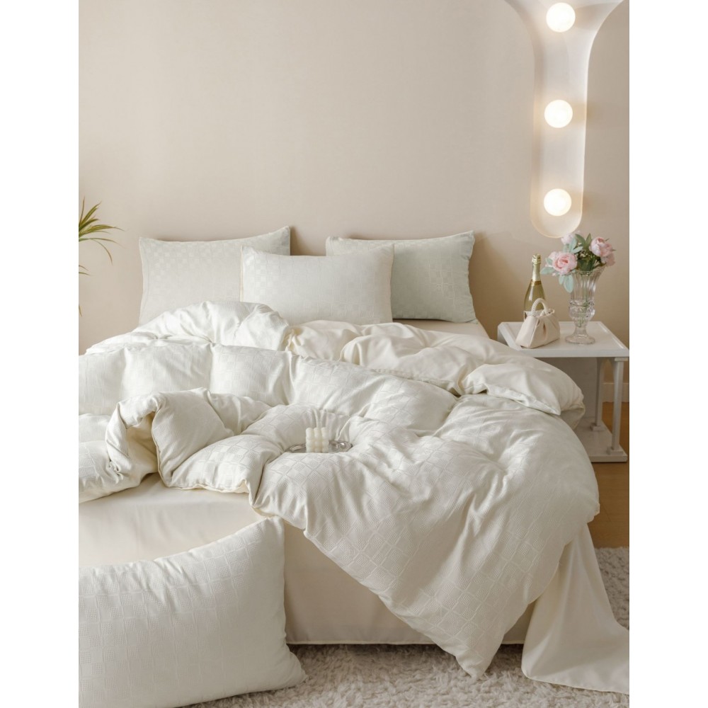 Lenjerie pat dublu, JACQUARD FINETAT, 6 piese, Jojo Home, Crem Lenjerii JACQUARD finetat