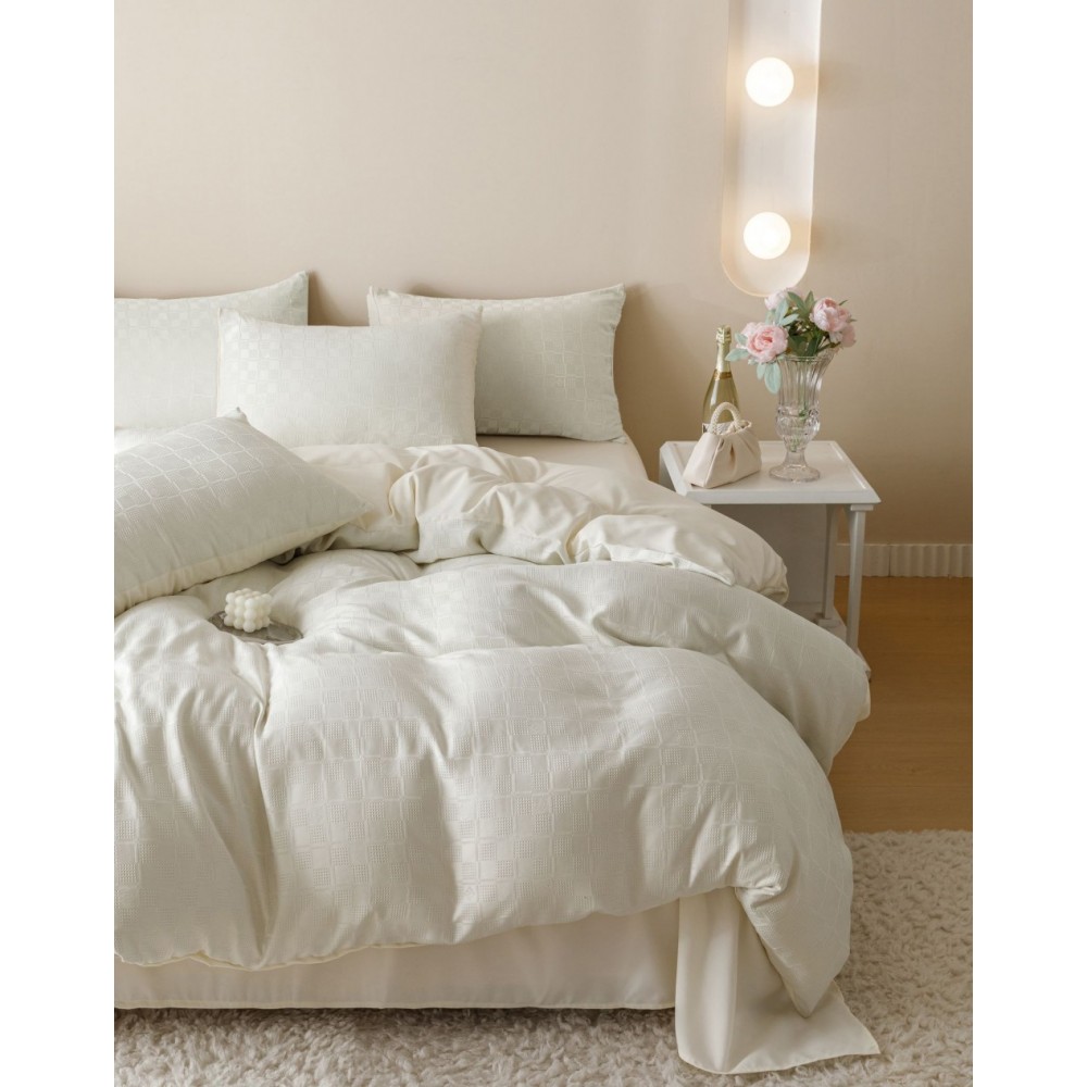 Lenjerie pat dublu, JACQUARD FINETAT, 6 piese, Jojo Home, Crem Lenjerii JACQUARD finetat