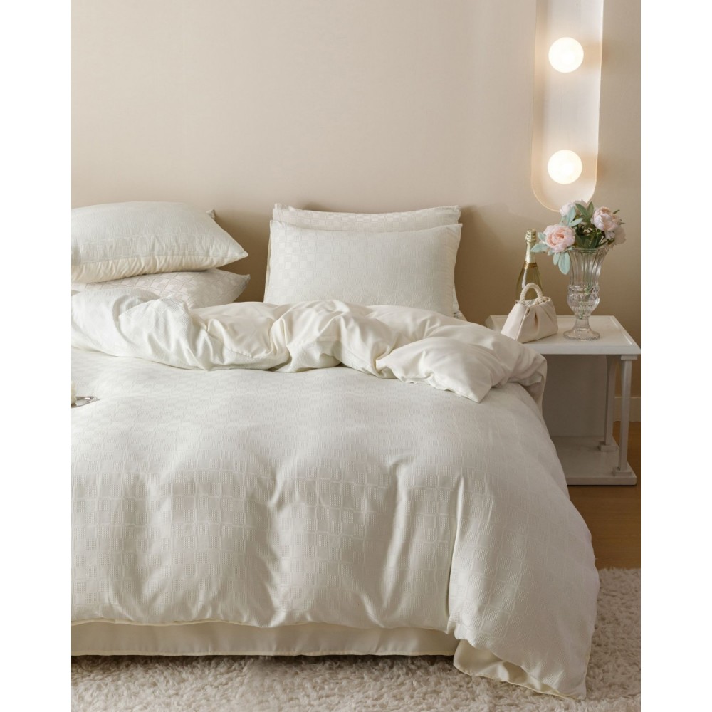 Lenjerie pat dublu, JACQUARD FINETAT, 6 piese, Jojo Home, Crem Lenjerii JACQUARD finetat