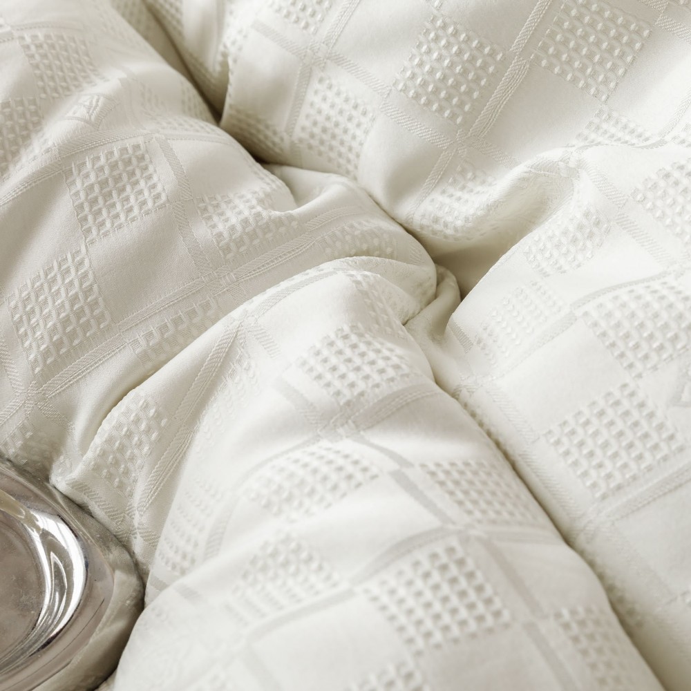 Lenjerie pat dublu, JACQUARD FINETAT, 6 piese, Jojo Home, Crem Lenjerii JACQUARD finetat