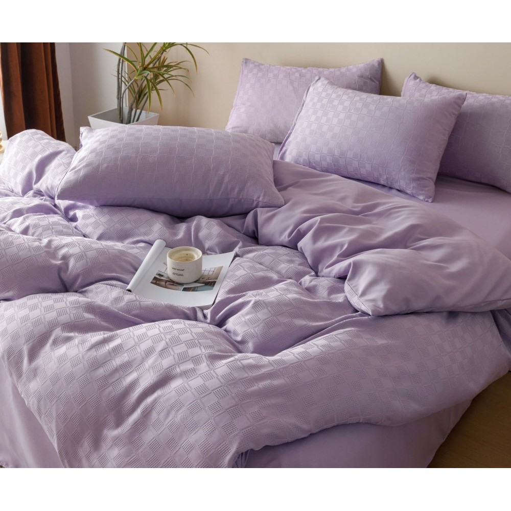 Lenjerie pat dublu, JACQUARD FINETAT, 6 piese, Jojo Home, Lila Lenjerii JACQUARD finetat