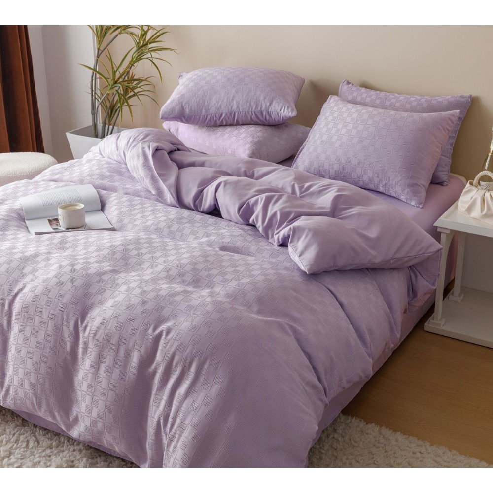 Lenjerie pat dublu, JACQUARD FINETAT, 6 piese, Jojo Home, Lila Lenjerii JACQUARD finetat