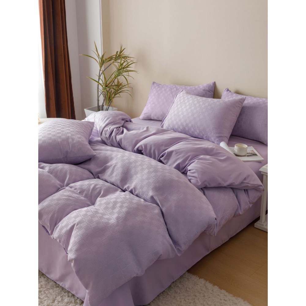 Lenjerie pat dublu, JACQUARD FINETAT, 6 piese, Jojo Home, Lila Lenjerii JACQUARD finetat