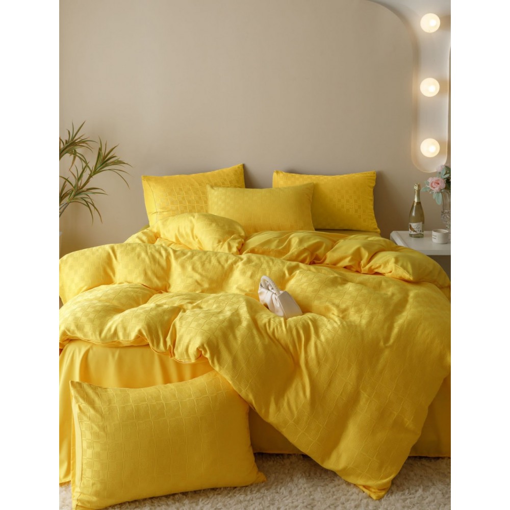 Lenjerie pat dublu, JACQUARD FINETAT, 6 piese, Jojo Home, Galben intens Lenjerii JACQUARD finetat