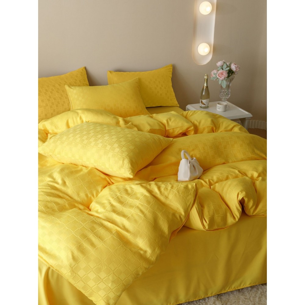 Lenjerie pat dublu, JACQUARD FINETAT, 6 piese, Jojo Home, Galben intens Lenjerii JACQUARD finetat