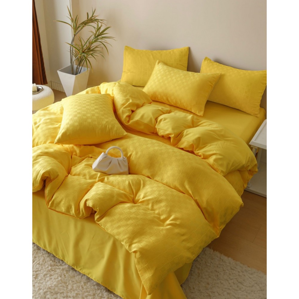 Lenjerie pat dublu, JACQUARD FINETAT, 6 piese, Jojo Home, Galben intens Lenjerii JACQUARD finetat