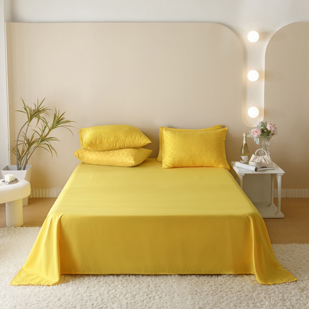 Lenjerie pat dublu, JACQUARD FINETAT, 6 piese, Jojo Home, Galben intens Lenjerii JACQUARD finetat