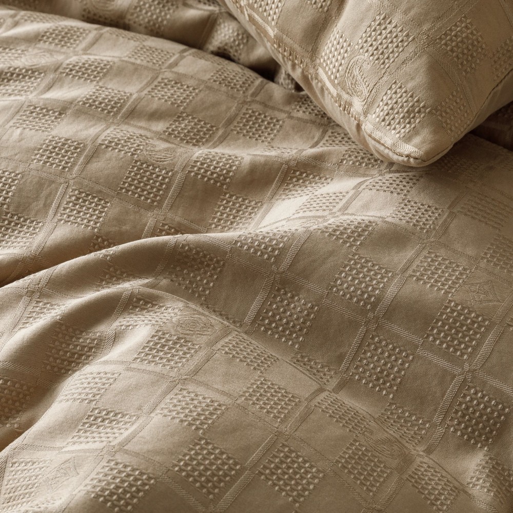 Lenjerie pat dublu, JACQUARD FINETAT, 6 piese, Jojo Home, Bej Lenjerii JACQUARD finetat