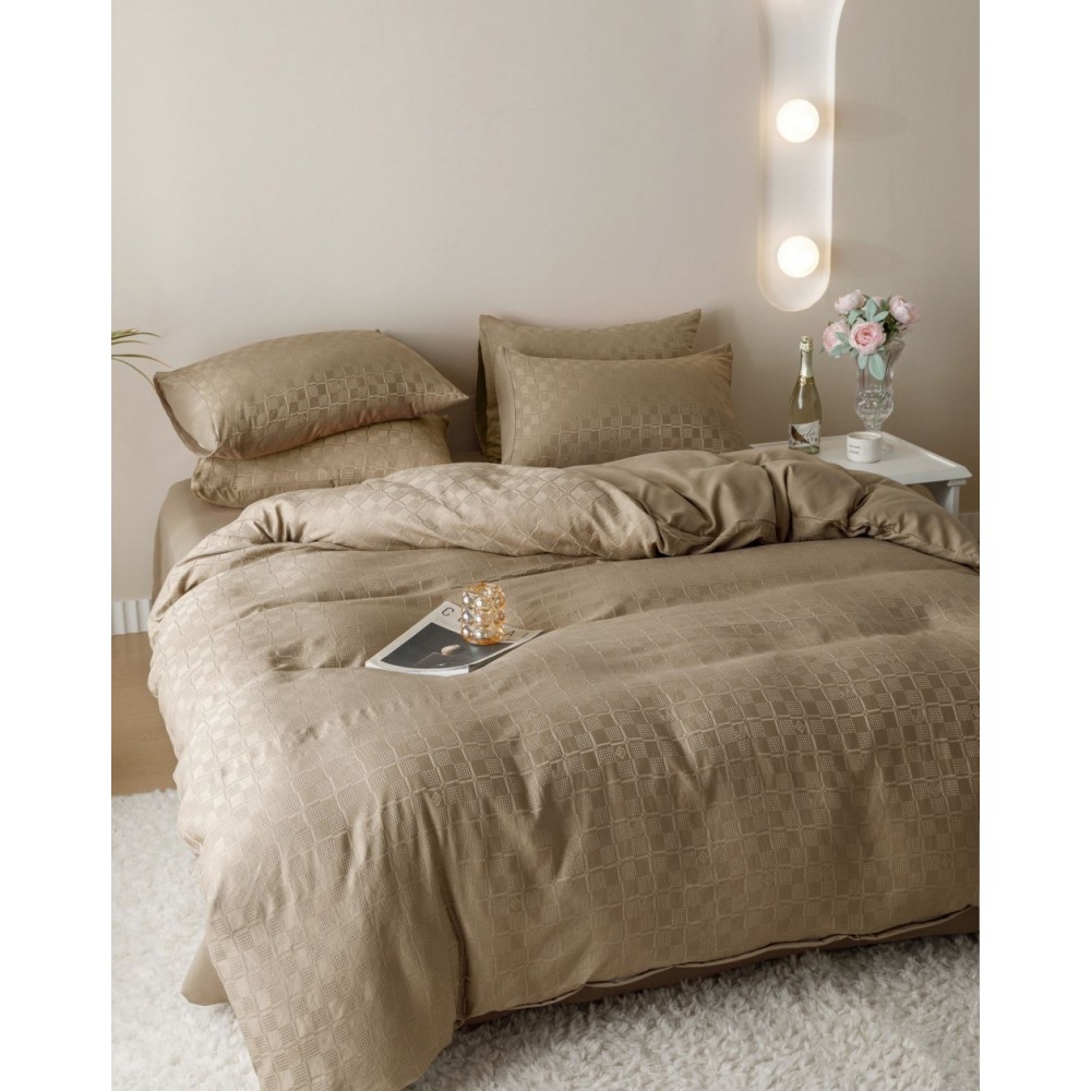 Lenjerie pat dublu, JACQUARD FINETAT, 6 piese, Jojo Home, Bej Lenjerii JACQUARD finetat