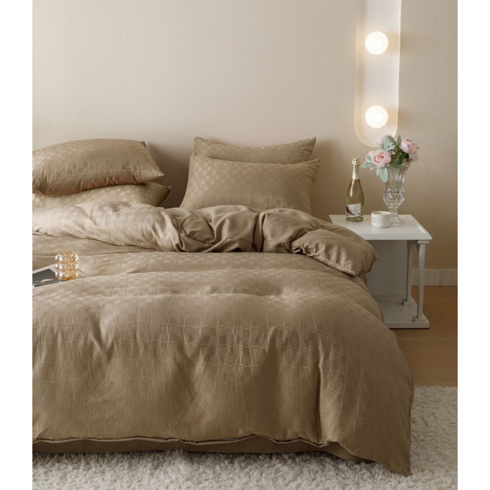 Lenjerie pat dublu, JACQUARD FINETAT, 6 piese, Jojo Home, Bej Lenjerii JACQUARD finetat