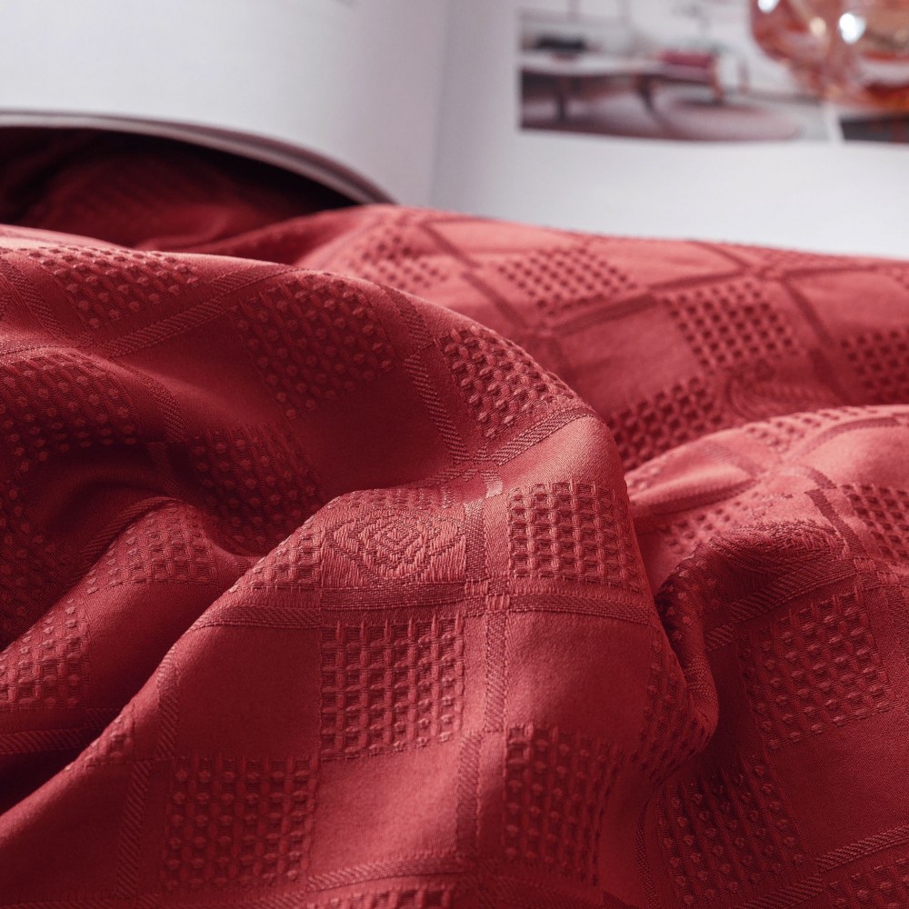 Lenjerie pat dublu, JACQUARD FINETAT, 6 piese, Jojo Home, Rosu Lenjerii JACQUARD finetat