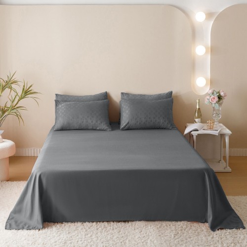 Lenjerie pat dublu, JACQUARD FINETAT, 6 piese, Jojo Home, Gri inchis