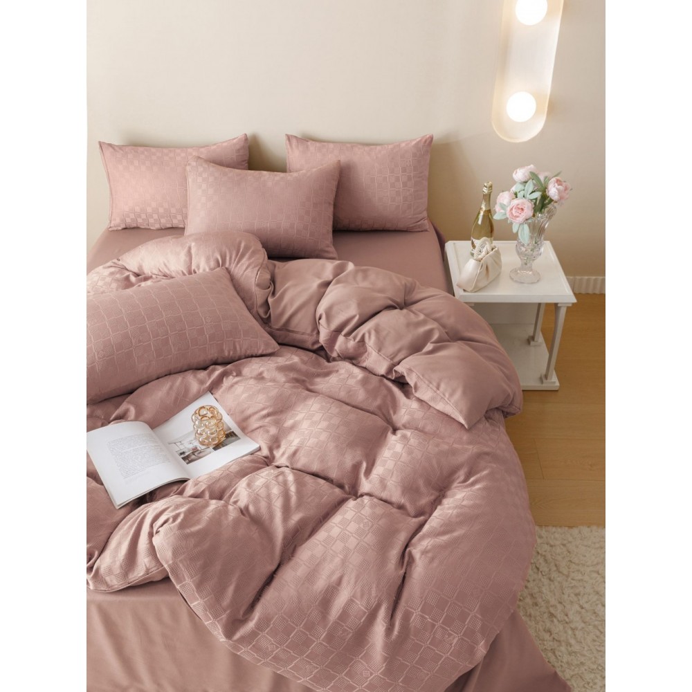 Lenjerie pat dublu, JACQUARD FINETAT, 6 piese, Jojo Home, Roz pudra Lenjerii JACQUARD finetat