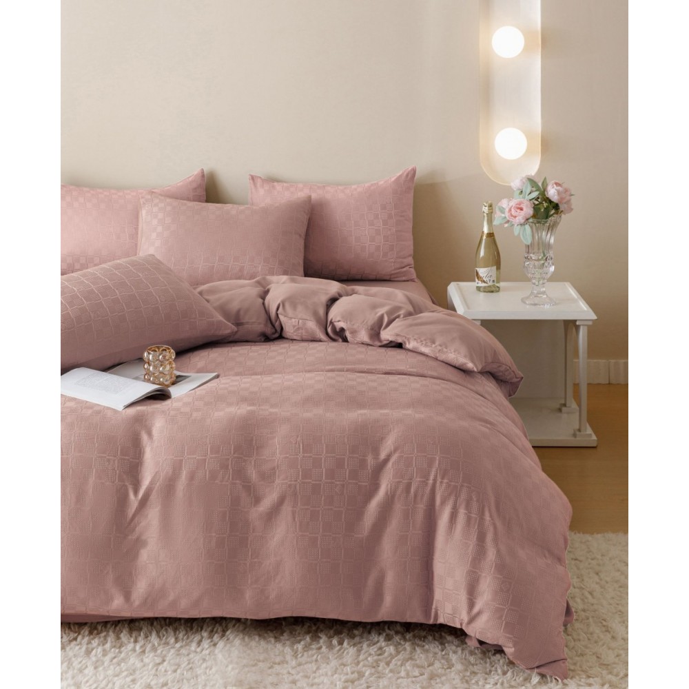 Lenjerie pat dublu, JACQUARD FINETAT, 6 piese, Jojo Home, Roz pudra Lenjerii JACQUARD finetat