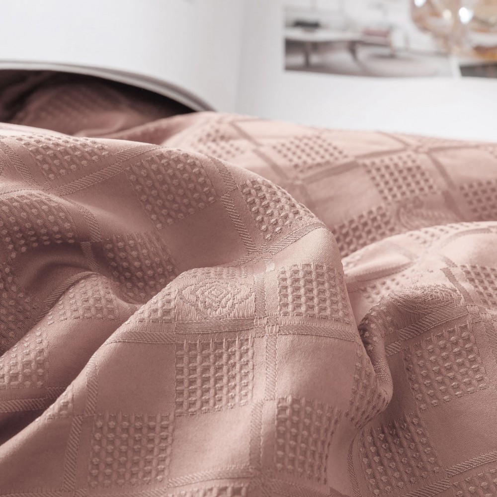 Lenjerie pat dublu, JACQUARD FINETAT, 6 piese, Jojo Home, Roz pudra Lenjerii JACQUARD finetat