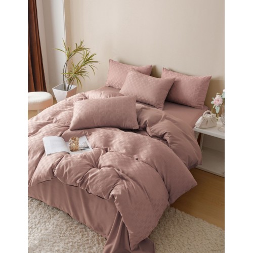 Lenjerie pat dublu, JACQUARD FINETAT, 6 piese, Jojo Home, Roz pudra