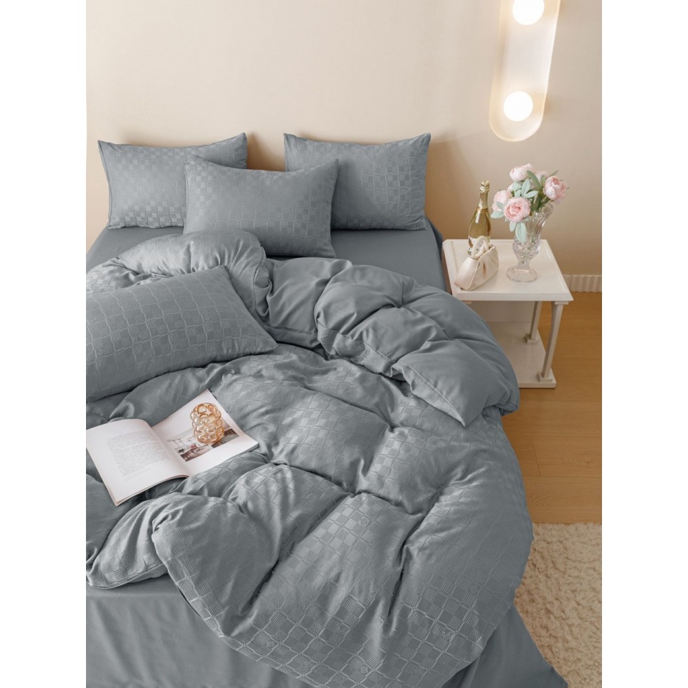 Lenjerie pat dublu, JACQUARD FINETAT, 6 piese, Jojo Home, Gri deschis Lenjerii JACQUARD finetat