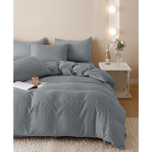 Lenjerie pat dublu, JACQUARD FINETAT, 6 piese, Jojo Home, Gri deschis