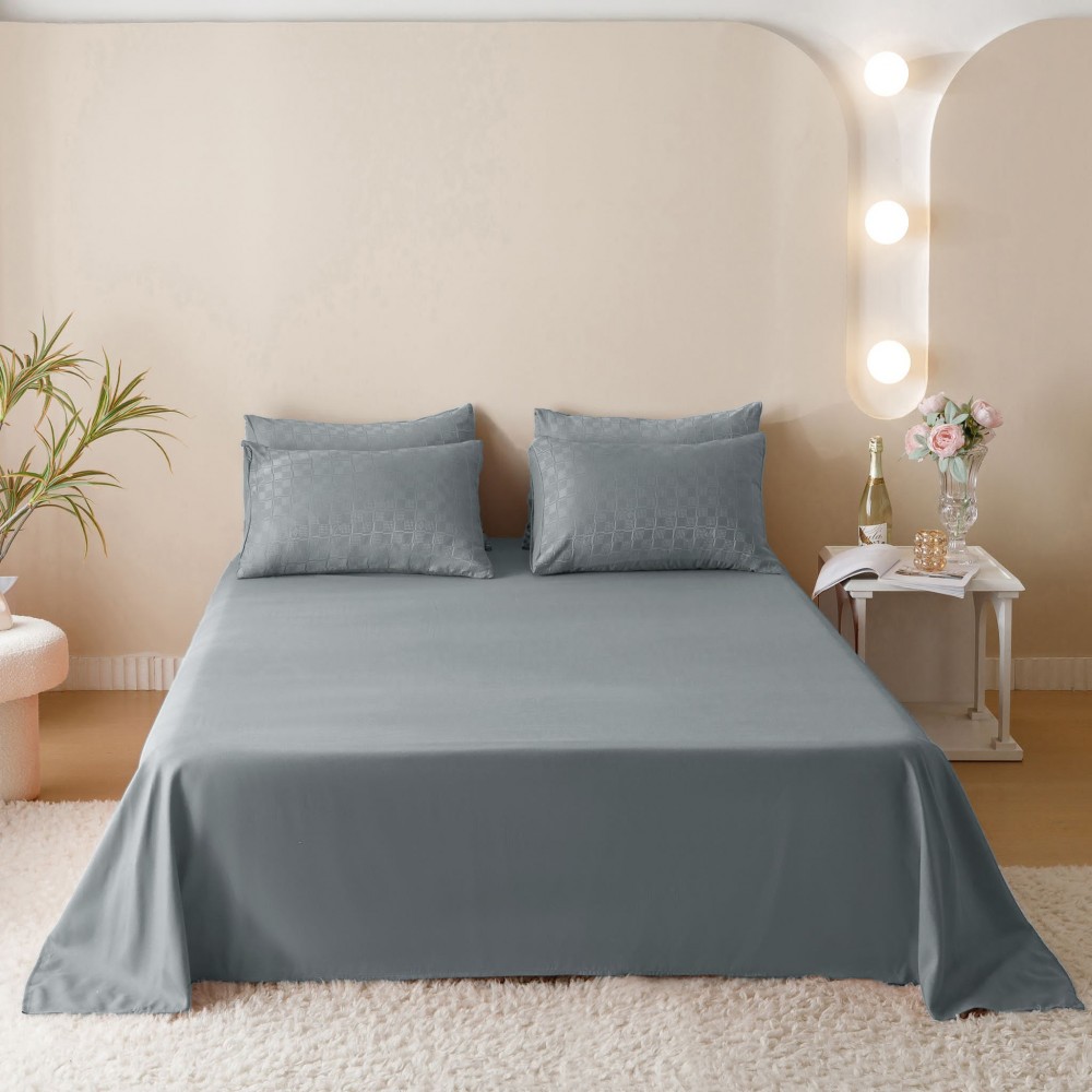 Lenjerie pat dublu, JACQUARD FINETAT, 6 piese, Jojo Home, Gri deschis Lenjerii JACQUARD finetat