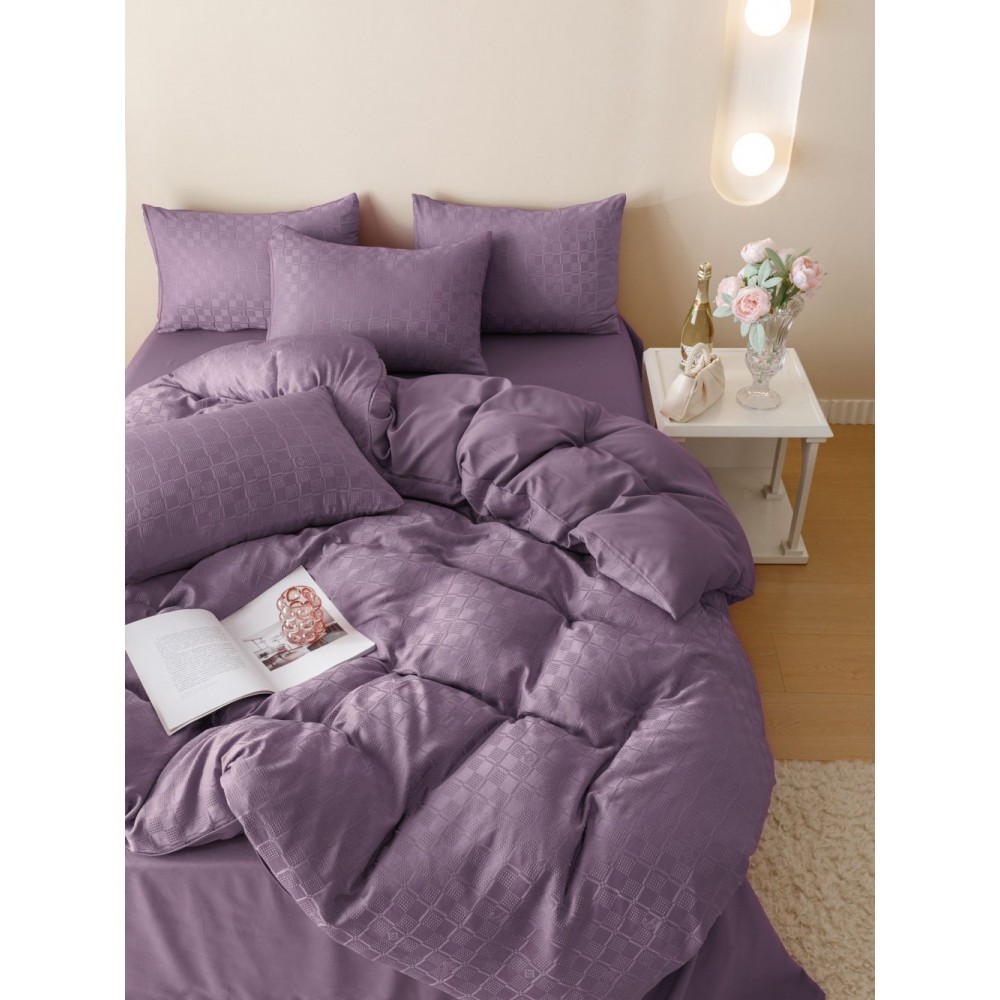 Lenjerie pat dublu, JACQUARD FINETAT, 6 piese, Jojo Home, Mov Lenjerii JACQUARD finetat