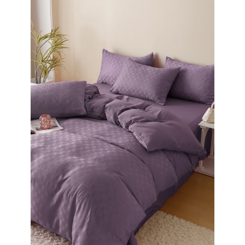 Lenjerie pat dublu, JACQUARD FINETAT, 6 piese, Jojo Home, Mov Lenjerii JACQUARD finetat