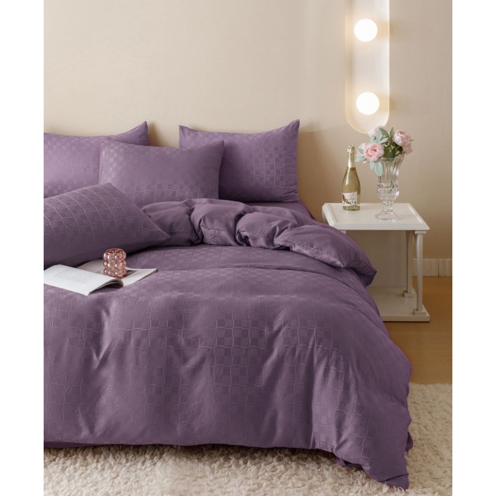 Lenjerie pat dublu, JACQUARD FINETAT, 6 piese, Jojo Home, Mov Lenjerii JACQUARD finetat