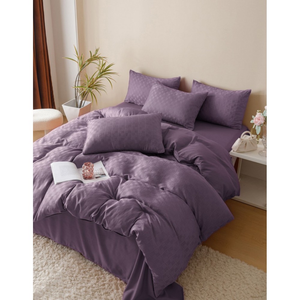 Lenjerie pat dublu, JACQUARD FINETAT, 6 piese, Jojo Home, Mov Lenjerii JACQUARD finetat