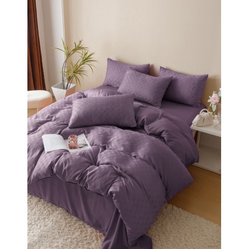 Lenjerie pat dublu, JACQUARD FINETAT, 6 piese, Jojo Home, Mov