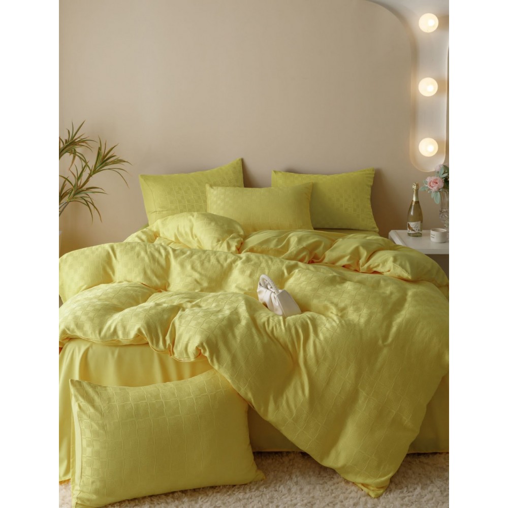 Lenjerie pat dublu, JACQUARD FINETAT, 6 piese, Jojo Home, Galben lemon Lenjerii JACQUARD finetat