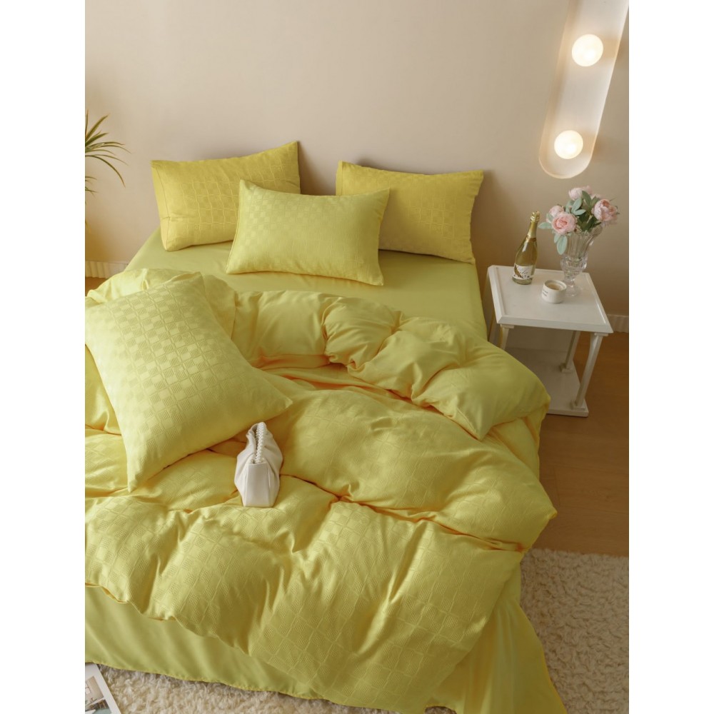 Lenjerie pat dublu, JACQUARD FINETAT, 6 piese, Jojo Home, Galben lemon Lenjerii JACQUARD finetat