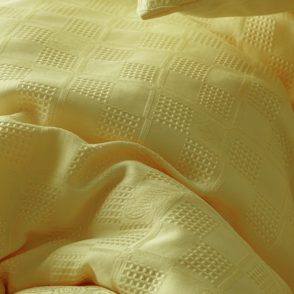 Lenjerie pat dublu, JACQUARD FINETAT, 6 piese, Jojo Home, Galben lemon Lenjerii JACQUARD finetat