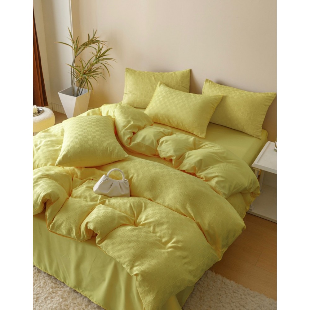 Lenjerie pat dublu, JACQUARD FINETAT, 6 piese, Jojo Home, Galben lemon Lenjerii JACQUARD finetat