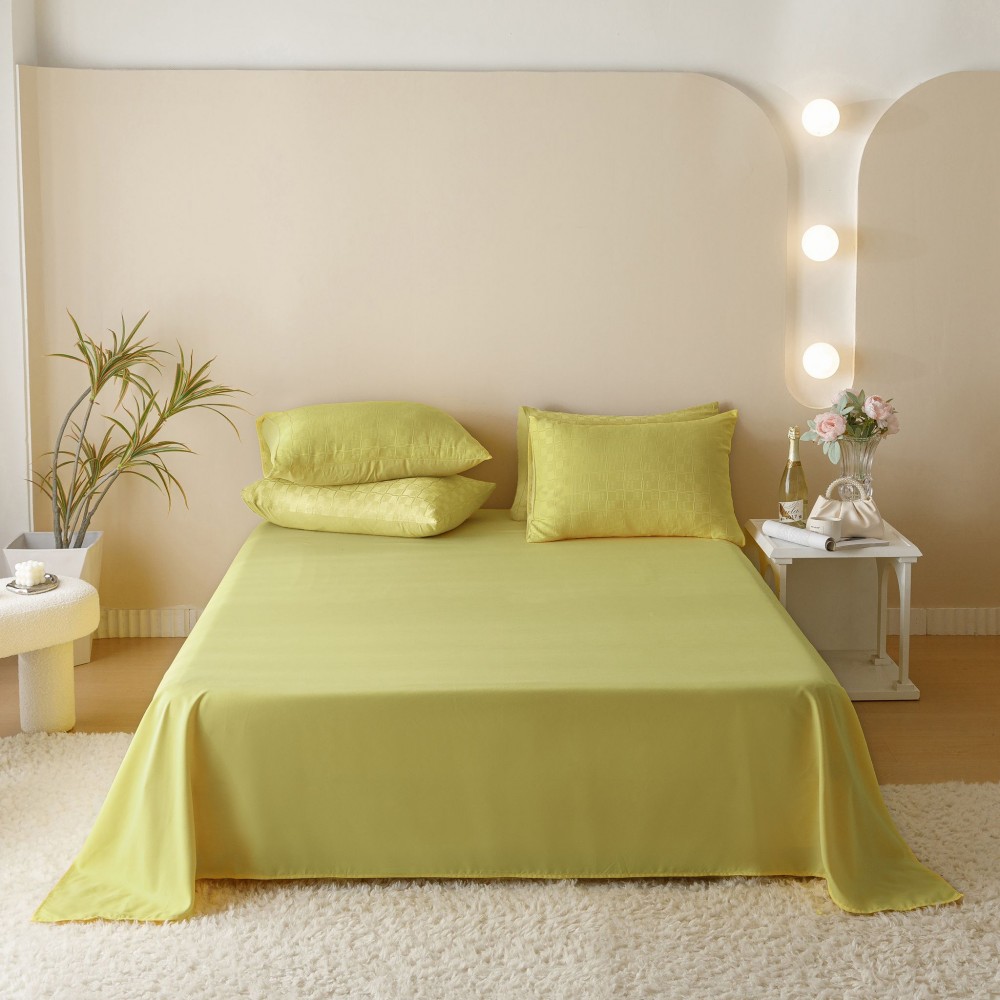 Lenjerie pat dublu, JACQUARD FINETAT, 6 piese, Jojo Home, Galben lemon Lenjerii JACQUARD finetat