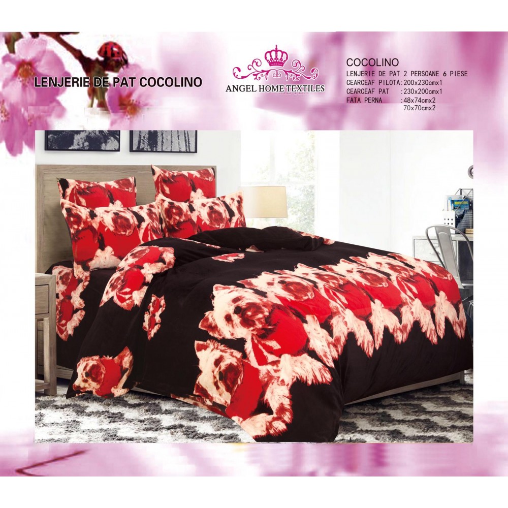 LENJERIE PUFOASA COCOLINO CU 6 PIESE PENTRU PAT DUBLU LC-86 Lenjerii cocolino 6 piese