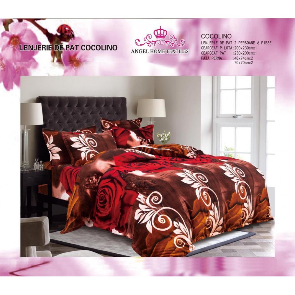 LENJERIE PUFOASA COCOLINO CU 6 PIESE PENTRU PAT DUBLU LC-94 Lenjerii cocolino 6 piese