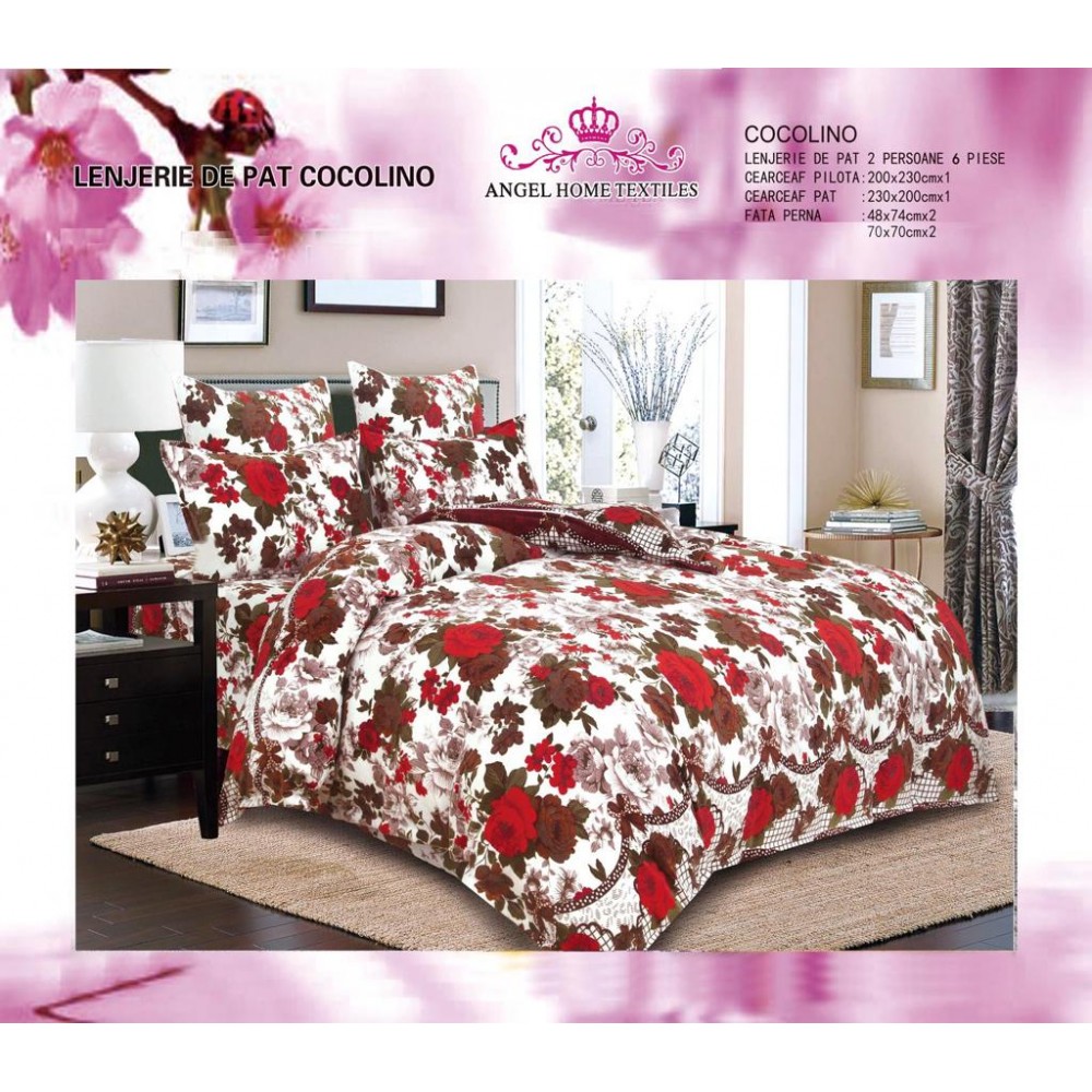 LENJERIE PUFOASA COCOLINO CU 6 PIESE PENTRU PAT DUBLU LC-95 Lenjerii cocolino 6 piese