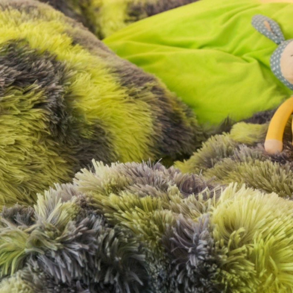 Lenjerie De Pat Pufoasa FLUFFY - Gri & Verde LENJERII COCOLINO FLUFFY