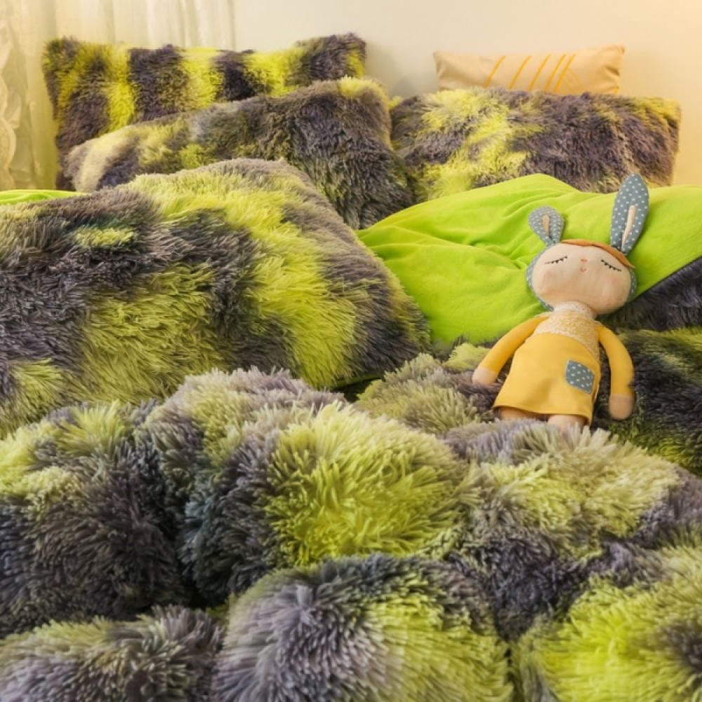 Lenjerie De Pat Pufoasa FLUFFY - Gri & Verde LENJERII COCOLINO FLUFFY